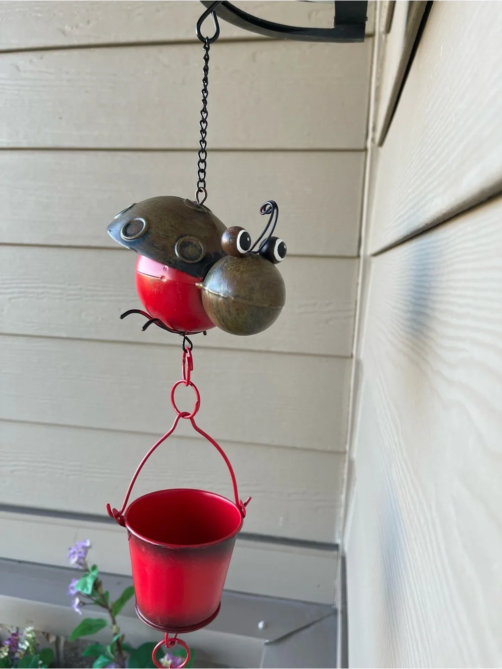 Ladybug Hanging Rain Chain Planter - Decorative Vertical Accent 48”